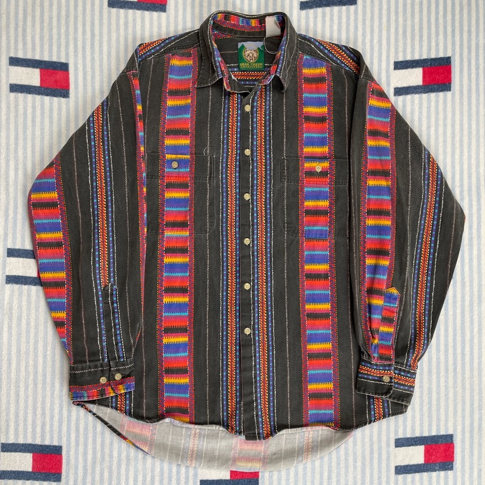 Vintage Bear Creek Colorful Casual Button Down Shirt